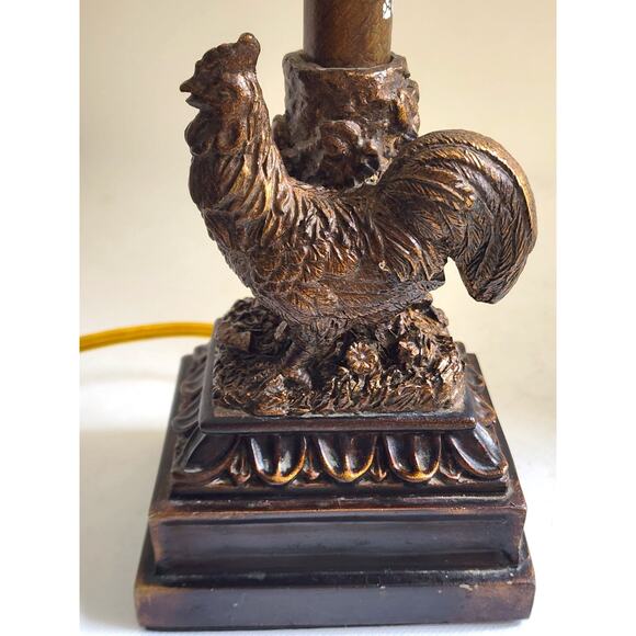 LAMP/TABLE-Rooster-Resin, Brown Rubbed Gold Finish, Toggle Switch, With Shade - Picture 14 of 16